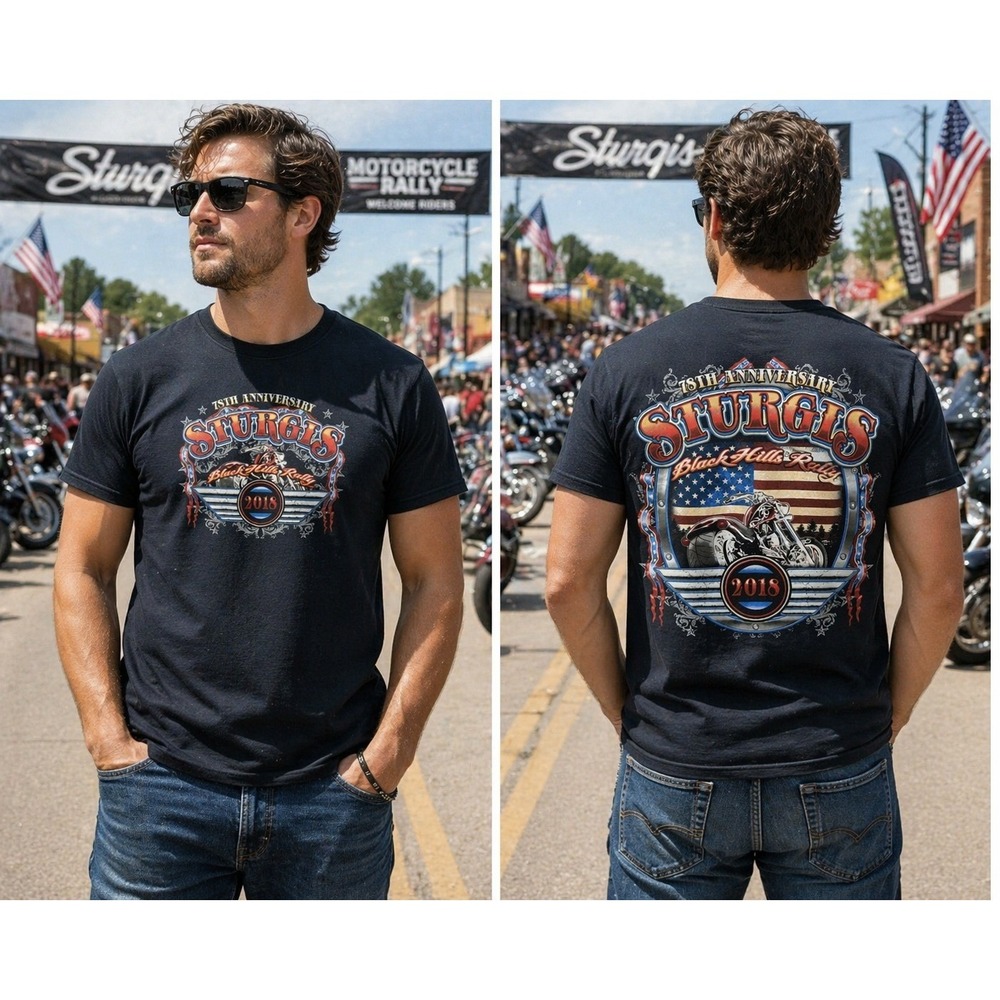 🔥 Sturgis Motorcycle Rally 2018 T-Shirt – Double Sided Graphic